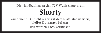 Traueranzeige von Shorty  von KRZ