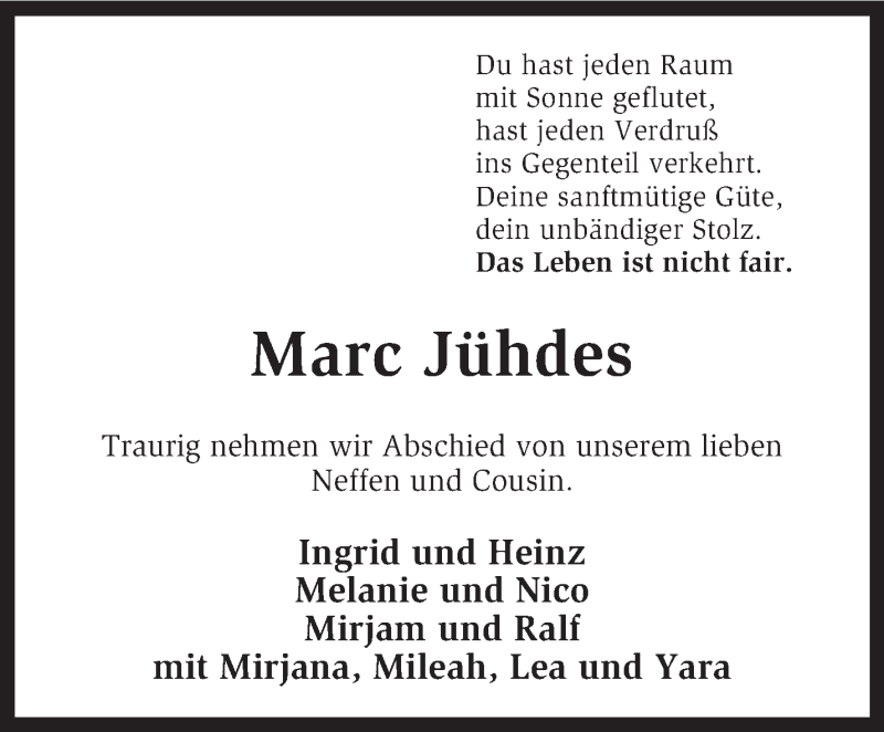  Traueranzeige für Marc Jühdes vom 15.03.2014 aus KRZ