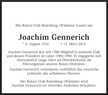 Traueranzeige von Joachim Gennerich von KRZ