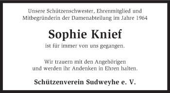 Traueranzeige von Sophie Knief von KRZ