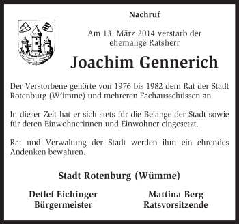 Traueranzeige von Joachim Gennerich von KRZ