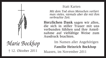 Traueranzeige von Marie Bockhop von KREISZEITUNG SYKE