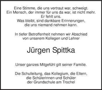 Traueranzeige von Jürgen Spittka von KRZ