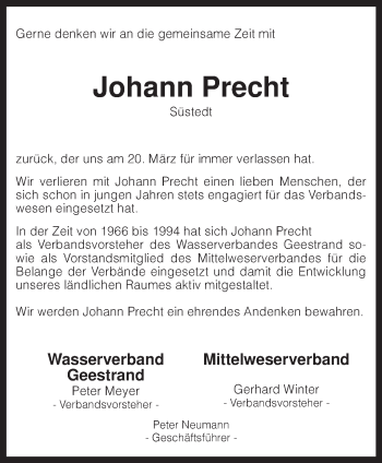 Traueranzeige von Johann Precht von KRZ