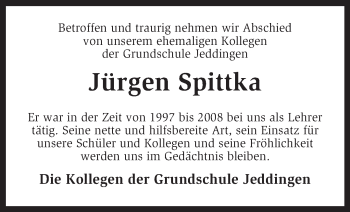 Traueranzeige von Jürgen Spittka von KRZ