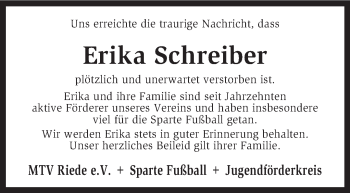 Traueranzeige von Erika Schreiber von KRZ