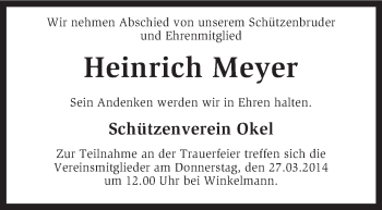 Traueranzeige von Heinrich Meyer von KRZ