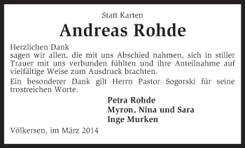 Traueranzeige von Andreas Rohde von KRZ