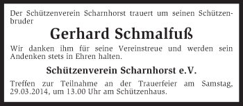 Traueranzeige von Gerhard Schmalfuß von KRZ