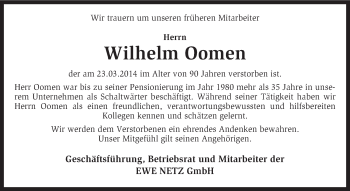 Traueranzeige von Wilhelm Oomen von KRZ