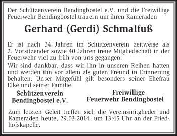 Traueranzeige von Gerhard Schmalfuß von KRZ