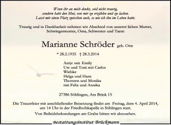 Traueranzeige von Marianne Schröder von KRZ