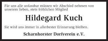 Traueranzeige von Hildegard Kuch von KRZ