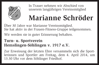 Traueranzeige von Marianne Schröder von KRZ