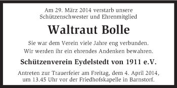 Traueranzeige von Waltraut Bolle von KRZ