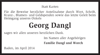 Traueranzeige von Georg Dangl von KRZ