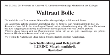 Traueranzeige von Waltraut Bolle von KRZ