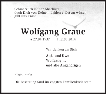 Traueranzeige von Wolfgang Graue von KRZ