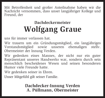 Traueranzeige von Wolfgang Graue von KRZ