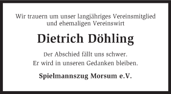 Traueranzeige von Dietrich Döhling von KRZ