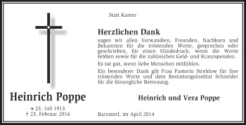 Traueranzeige von Heinrich Poppe von KRZ