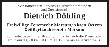 Traueranzeige von Dietrich Döhling von Kreiszeitung