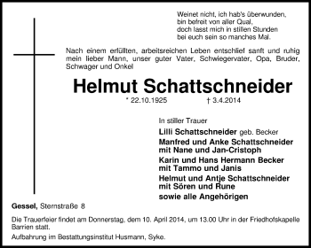 Traueranzeige von Helmut Schattschneider von KRZ