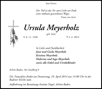 Traueranzeige von Ursula Meyerholz von KRZ
