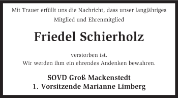 Traueranzeige von Friedel Schierholz von KRZ