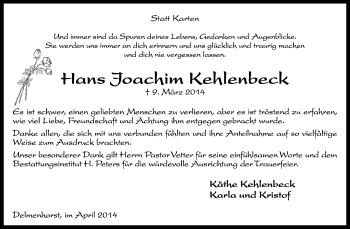 Traueranzeige von Hans-Joachim Kehlenbeck von KRZ