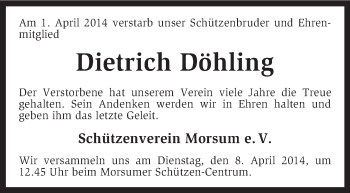 Traueranzeige von Dietrich Döhling von KRZ