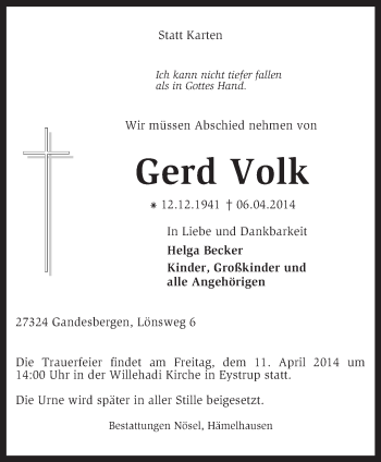 Traueranzeige von Gerd Volk von KRZ