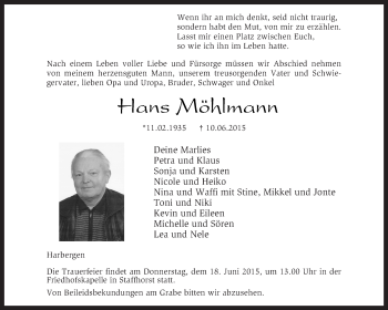 Traueranzeige von Hans Möhlmann von KRZ