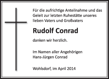 Traueranzeige von Rudolf Conrad von Kreiszeitung