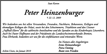 Traueranzeige von Peter Heinzenburger von KREISZEITUNG SYKE