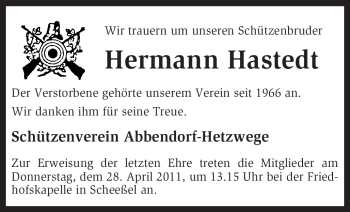 Traueranzeige von Hermann Hastedt von KREISZEITUNG SYKE