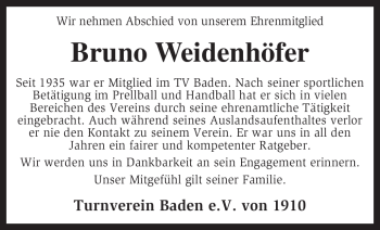Traueranzeige von Bruno Weidenhöfer von KREISZEITUNG SYKE
