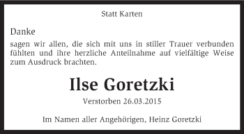 Traueranzeige von Ilse Goretzki von KRZ