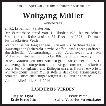 Traueranzeige von Wolfgang Müller von KRZ