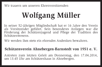 Traueranzeige von Wolfgang Müller von KRZ