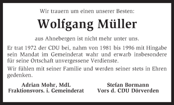 Traueranzeige von Wolfgang Müller von KRZ