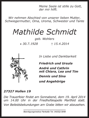 Traueranzeige von Mathilde Schmidt von KRZ