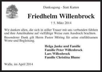 Traueranzeige von Friedhelm Willenbrock von KRZ