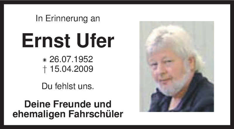  Traueranzeige für Ernst Ufer vom 19.04.2014 aus KRZ