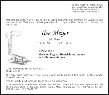 Traueranzeige von Ilse Meyer von KRZ