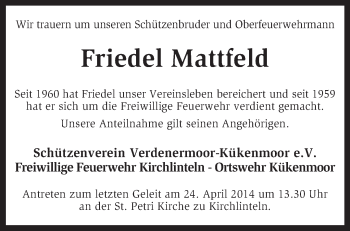 Traueranzeige von Friedel Mattfeld von KRZ