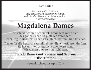 Traueranzeige von Magdalena Dames von KRZ