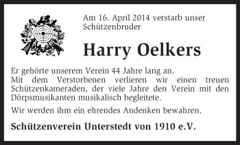 Traueranzeige von Harry Oelkers von KRZ