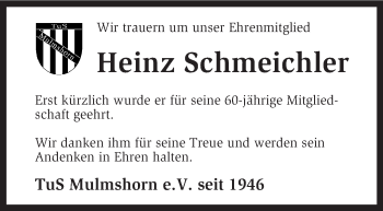 Traueranzeige von Heinz Schmeichler von KRZ