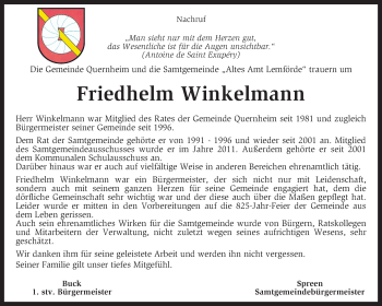 Traueranzeige von Friedhelm Winkelmann von KRZ